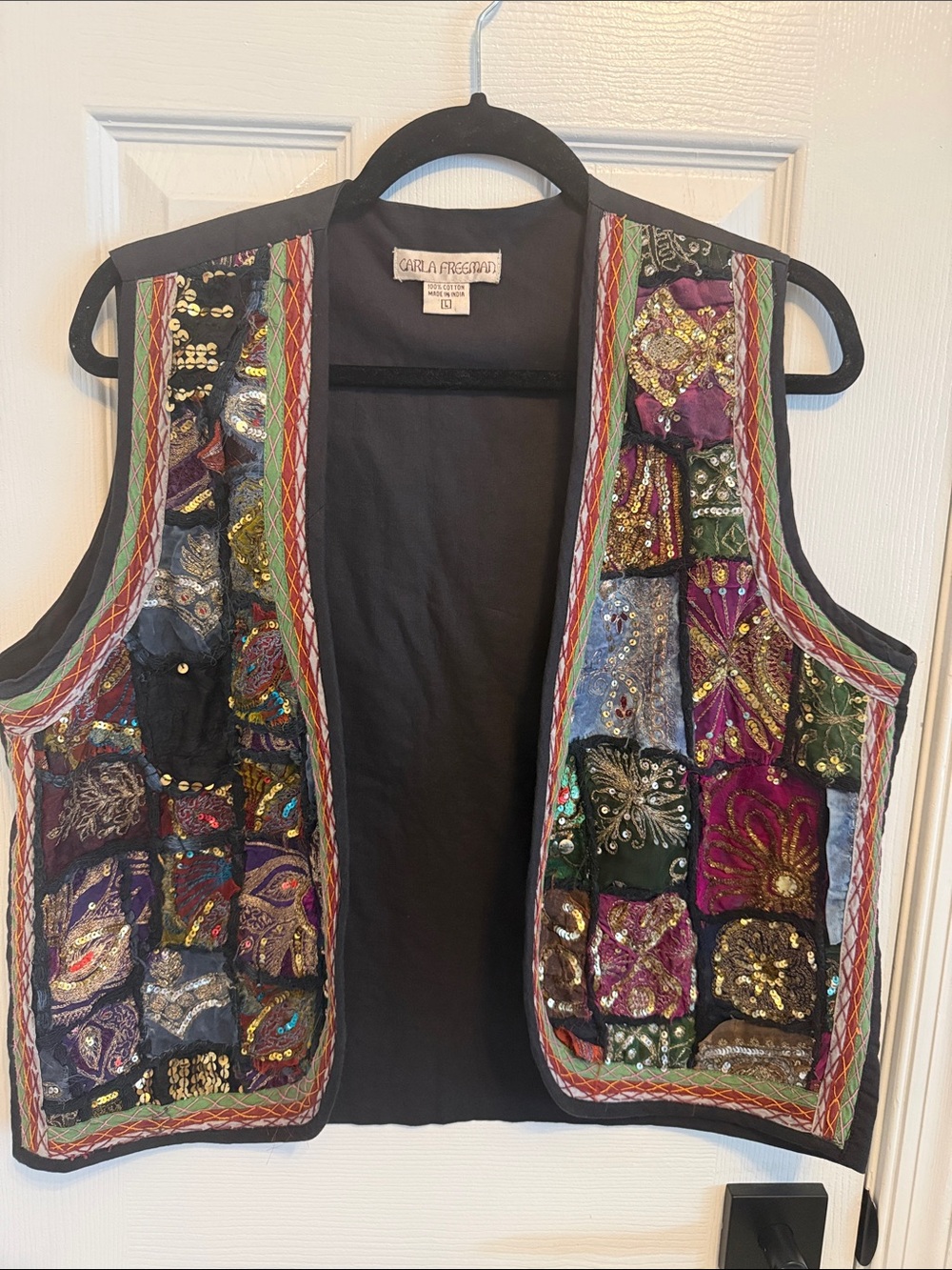 Carla Freeman Wearable Art Vintage 90s Patchwork Boho Vest Sz L
